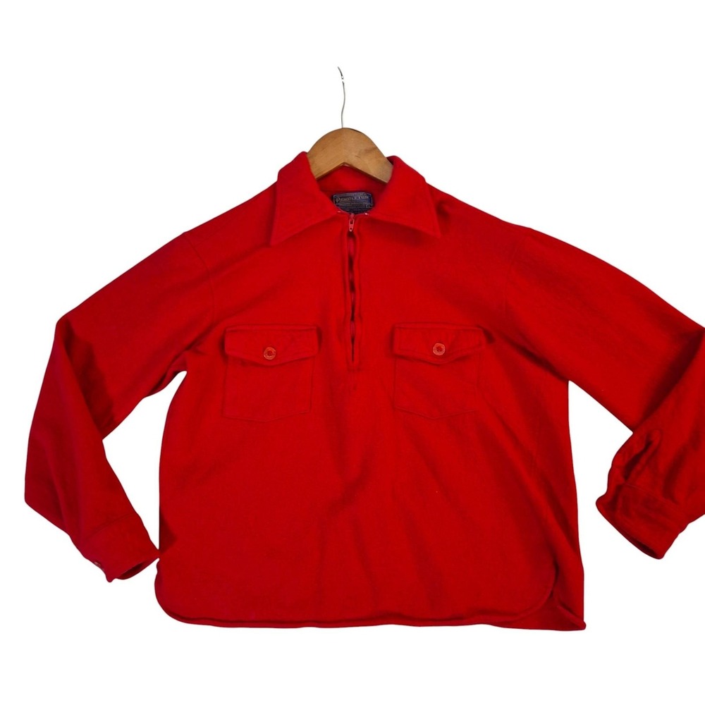 Vintage Pendleton Shirt Women's Large Red‎ Wool Half Zip Pullover Made USA 70s
